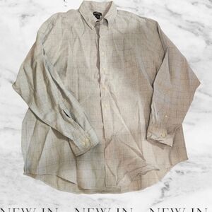 Brooks Brothers 346 Long Sleeve 100% Linen Casual Dress Plaid Shirt Mens Size XL